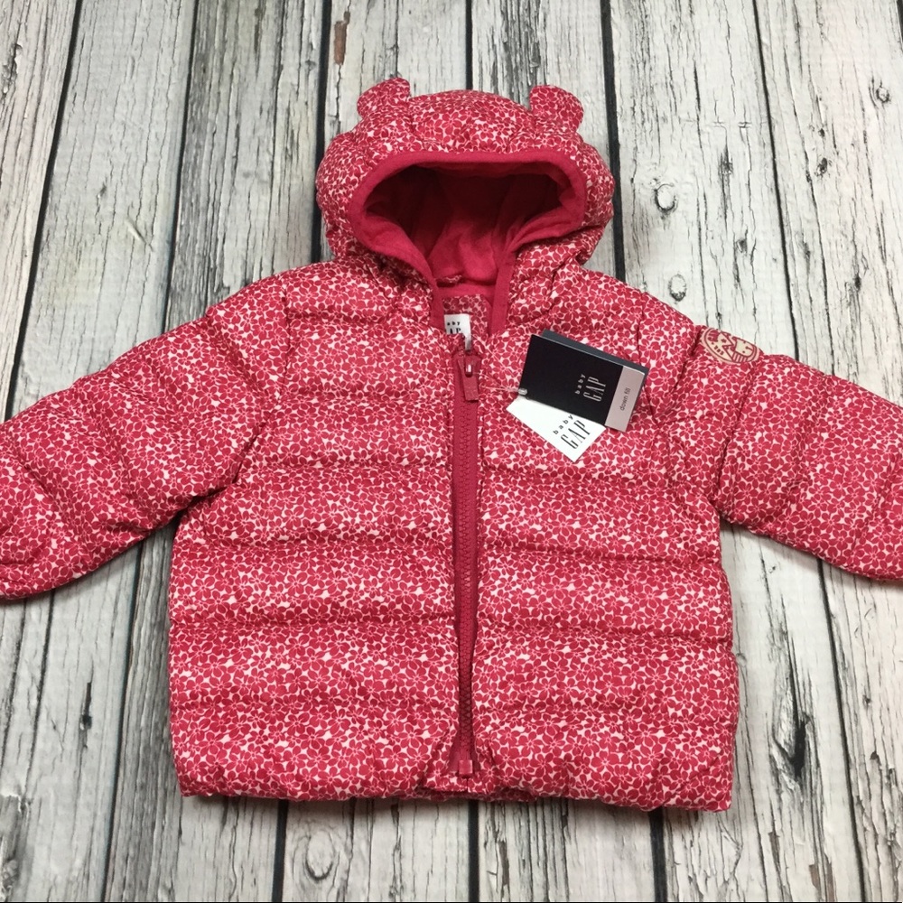 Gap Girls 0 6 Month Red Floral Down Fill Coat - Picture 3 of 8